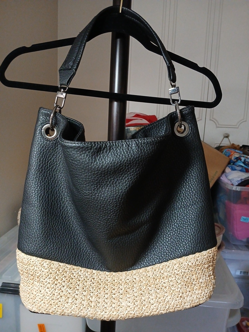 Urban Originals Black and Natural Two-Tone Hobo Shoulder Handbag Vegan Leather